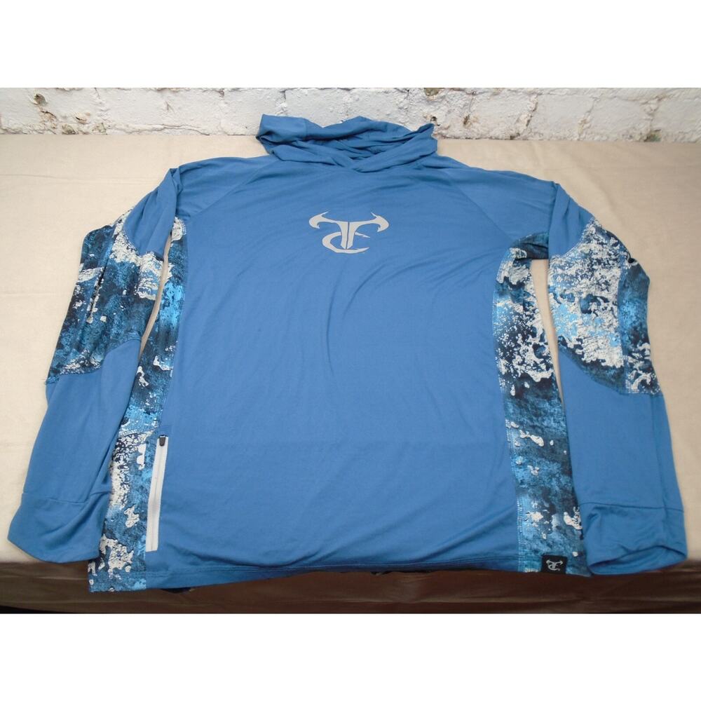 TrueTimber Fishing Shirt Hooded Blue Camo Outdoors Polyester Fisherman Size L